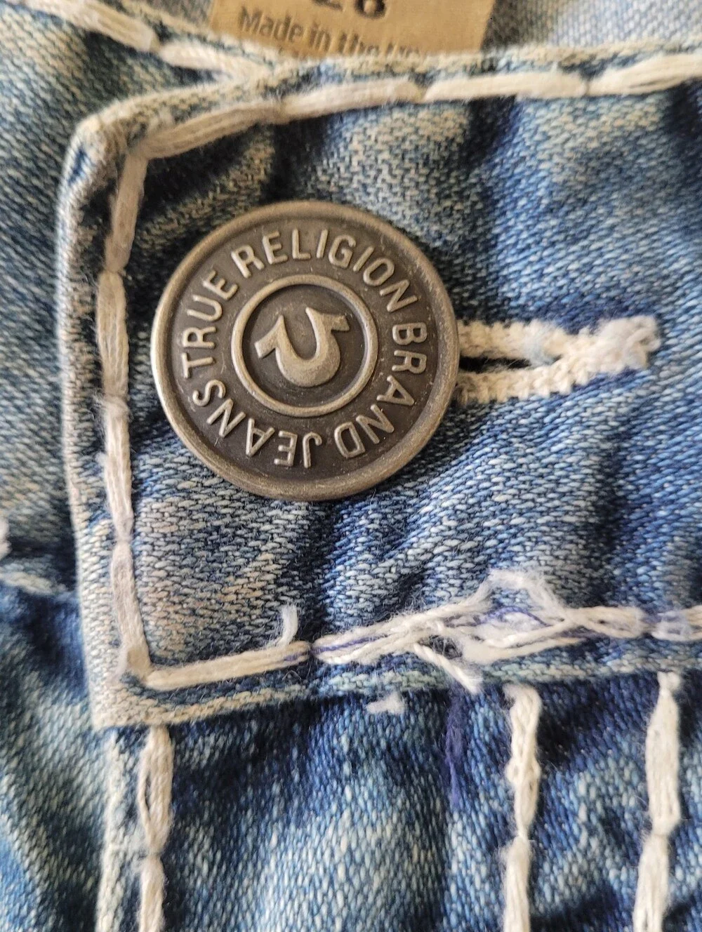 TRUE RELIGION Billy Relaxed Bootcut Flap Blue Denim Size 28 Western Cowboy Rodeo